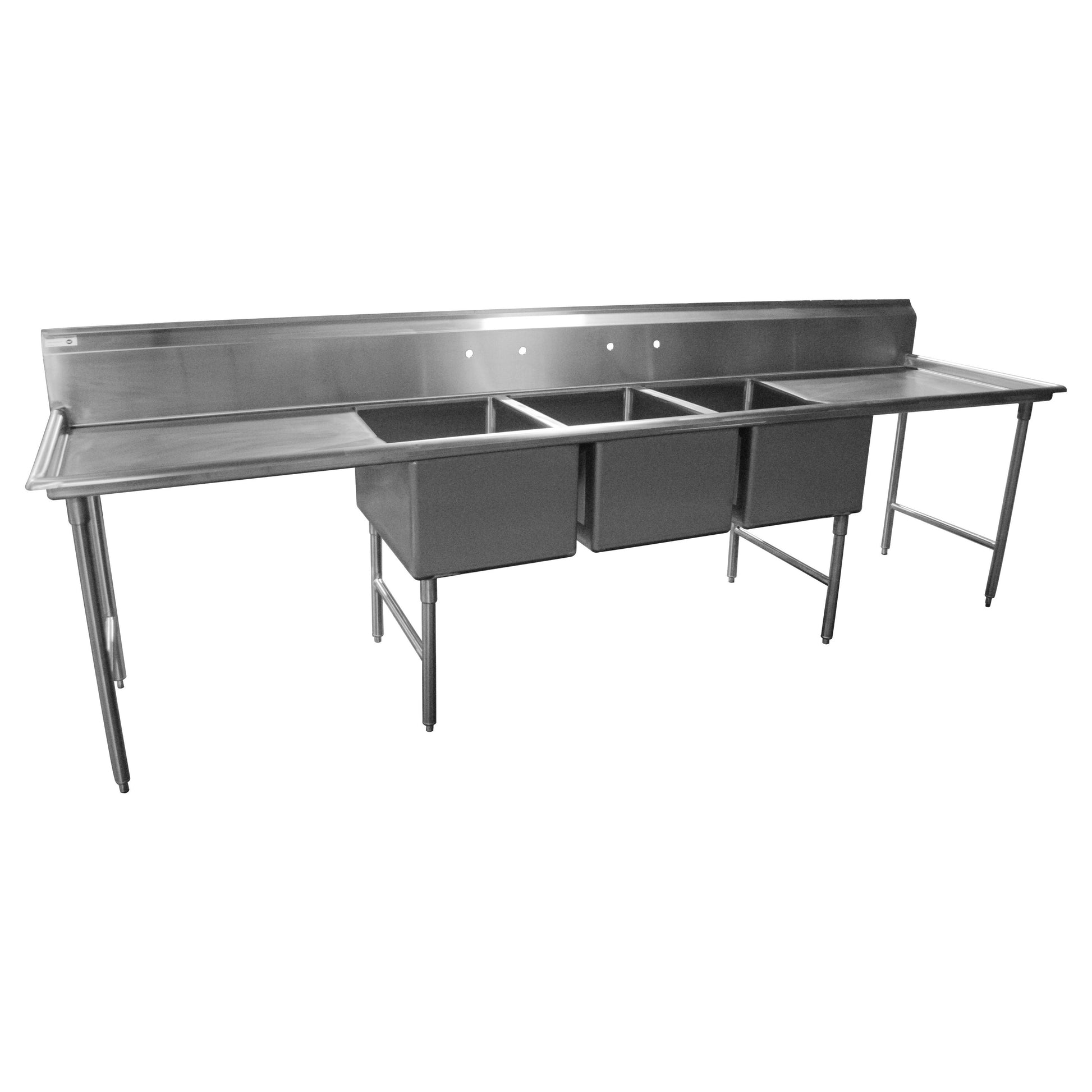 3 Compartment Sink w/ (2) 36" Drainboard, 20" x 28" x 14"D Bowl