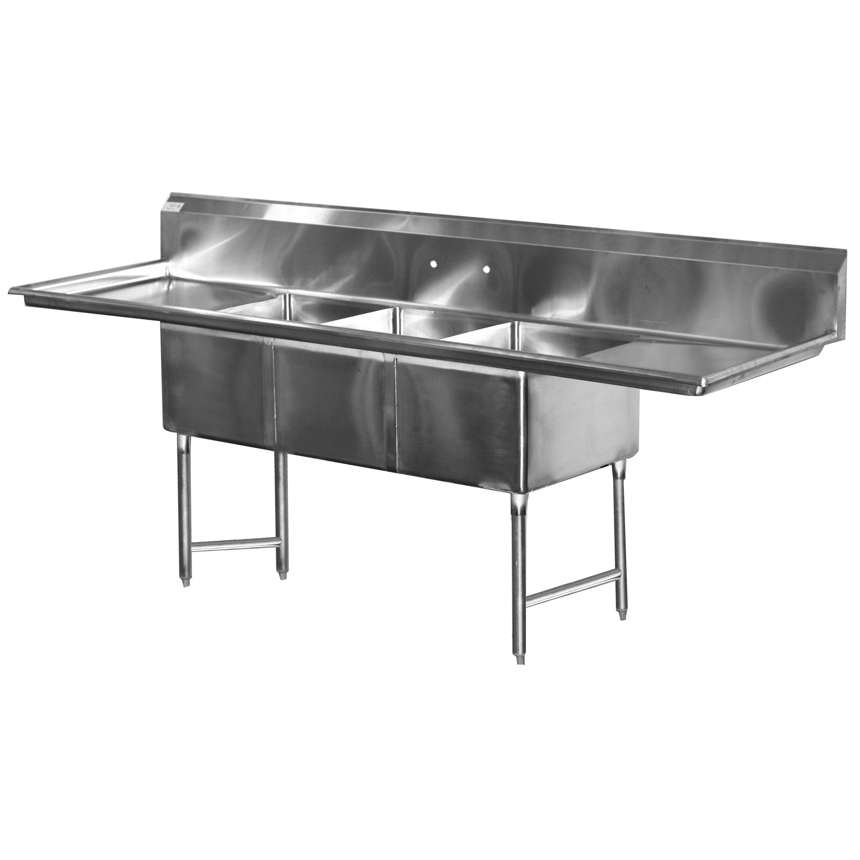 Serv-Ware - Sinks - 14" Deep Economy Sink 3 Bowl - 120" W x 29.5" D x 45.5" H