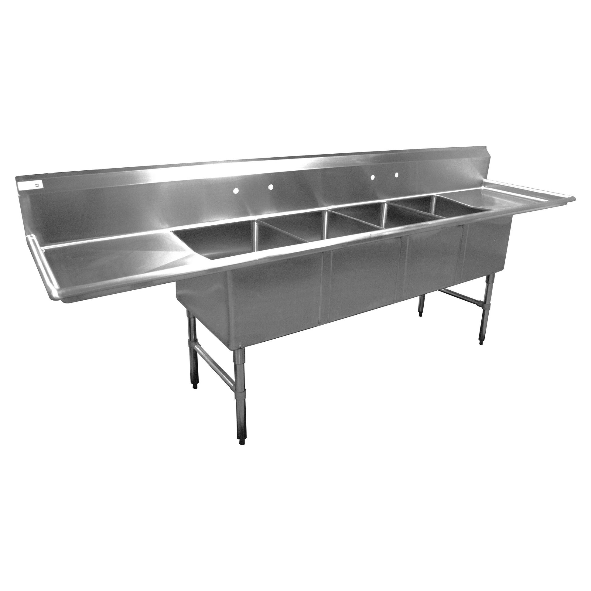 4 Compartment Bar Sink w/ (2) 13" Drainboard, 10" x 14" x 10"D Bowl