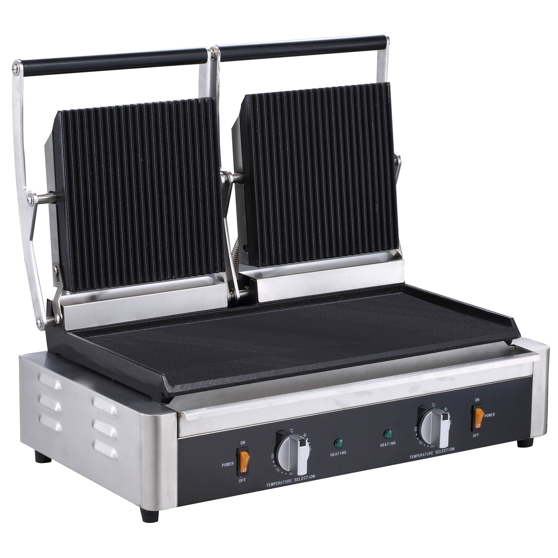 Double Panini Grill - Grooved Top, Flat Bottom