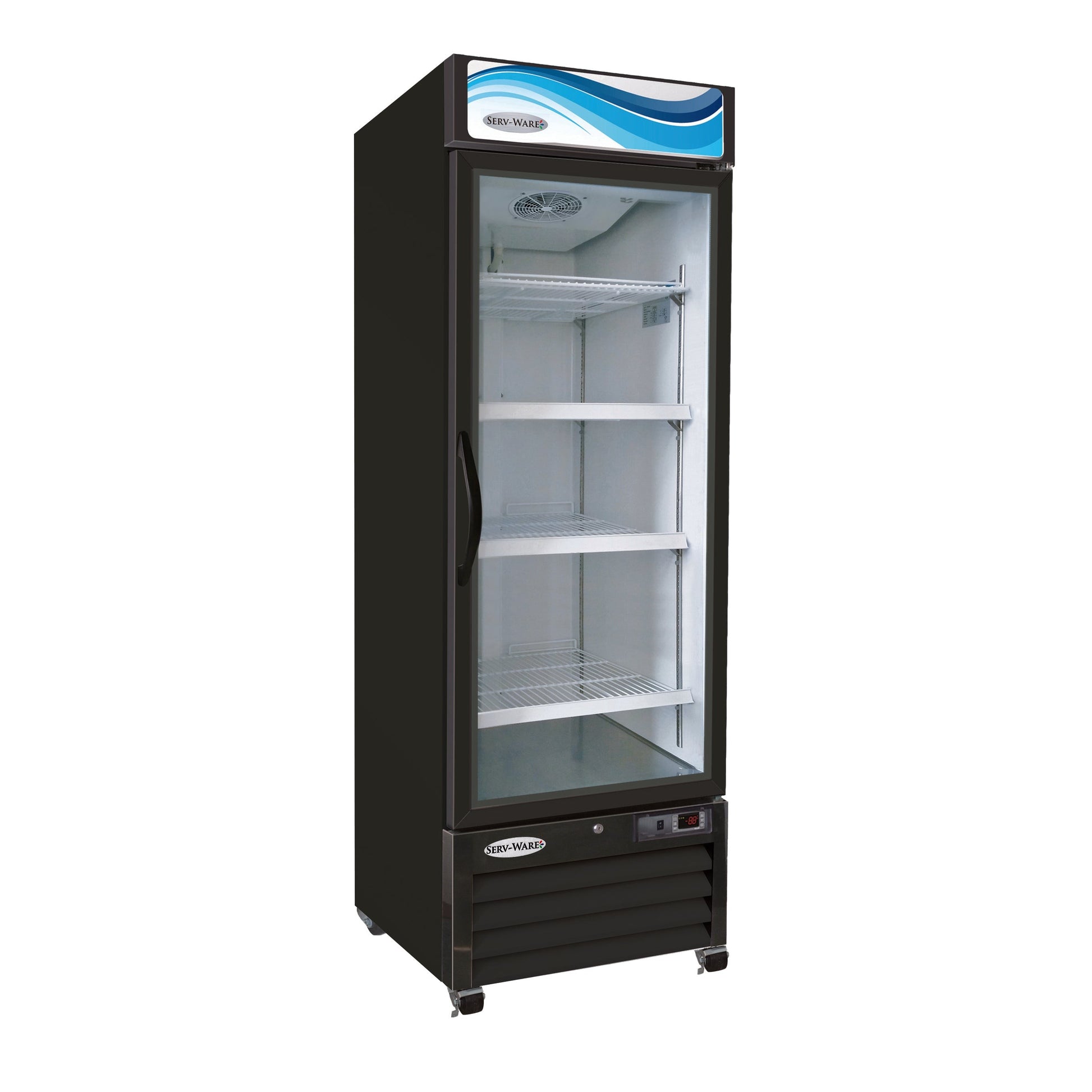 One (1) Glass Door Merchandiser Freezer, Black Cabinet