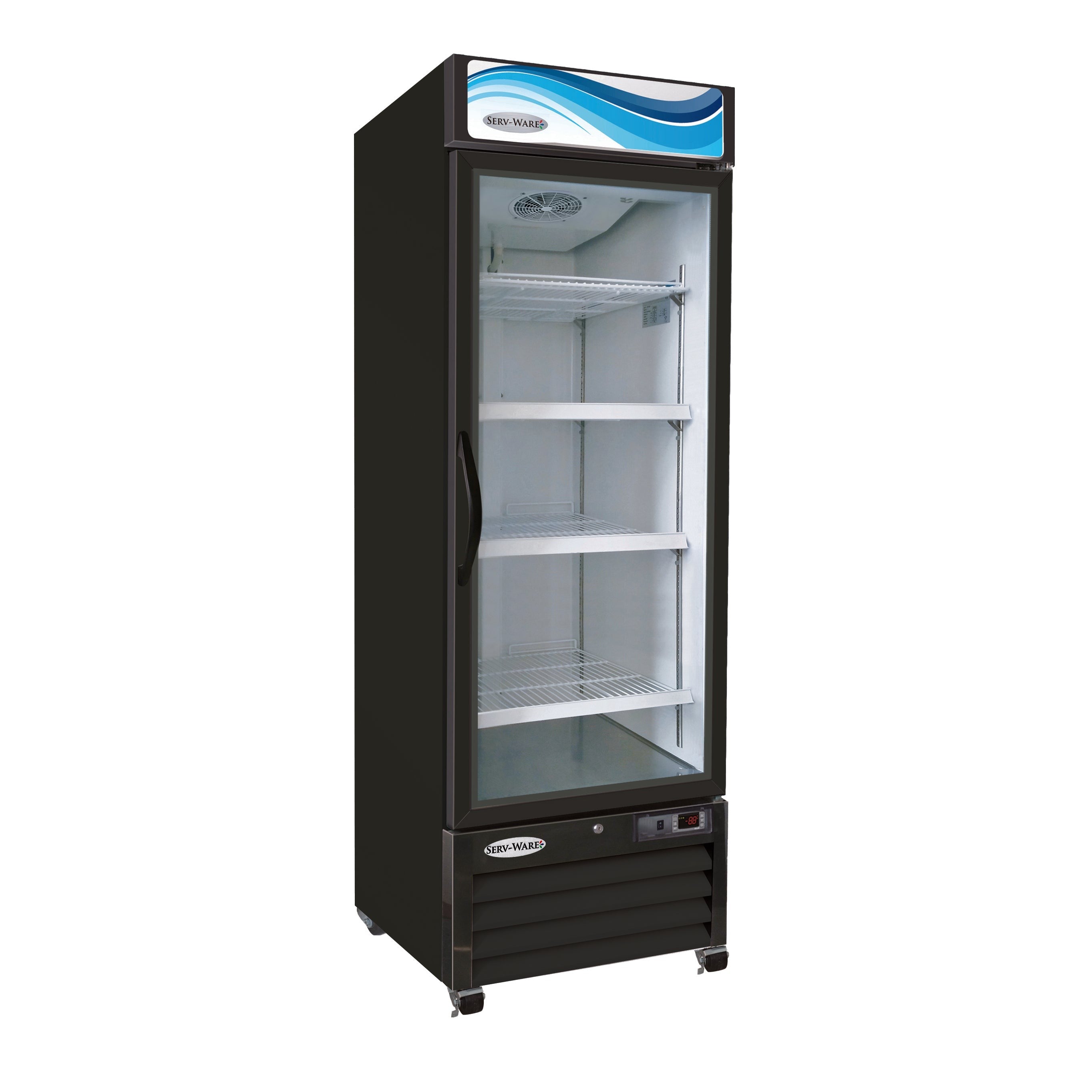 One (1) Glass Door Merchandiser Refrigerator, Black Cabinet