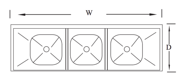 3 bowl sink width and depth measurements